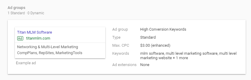 Paid Advertising Adwords Example